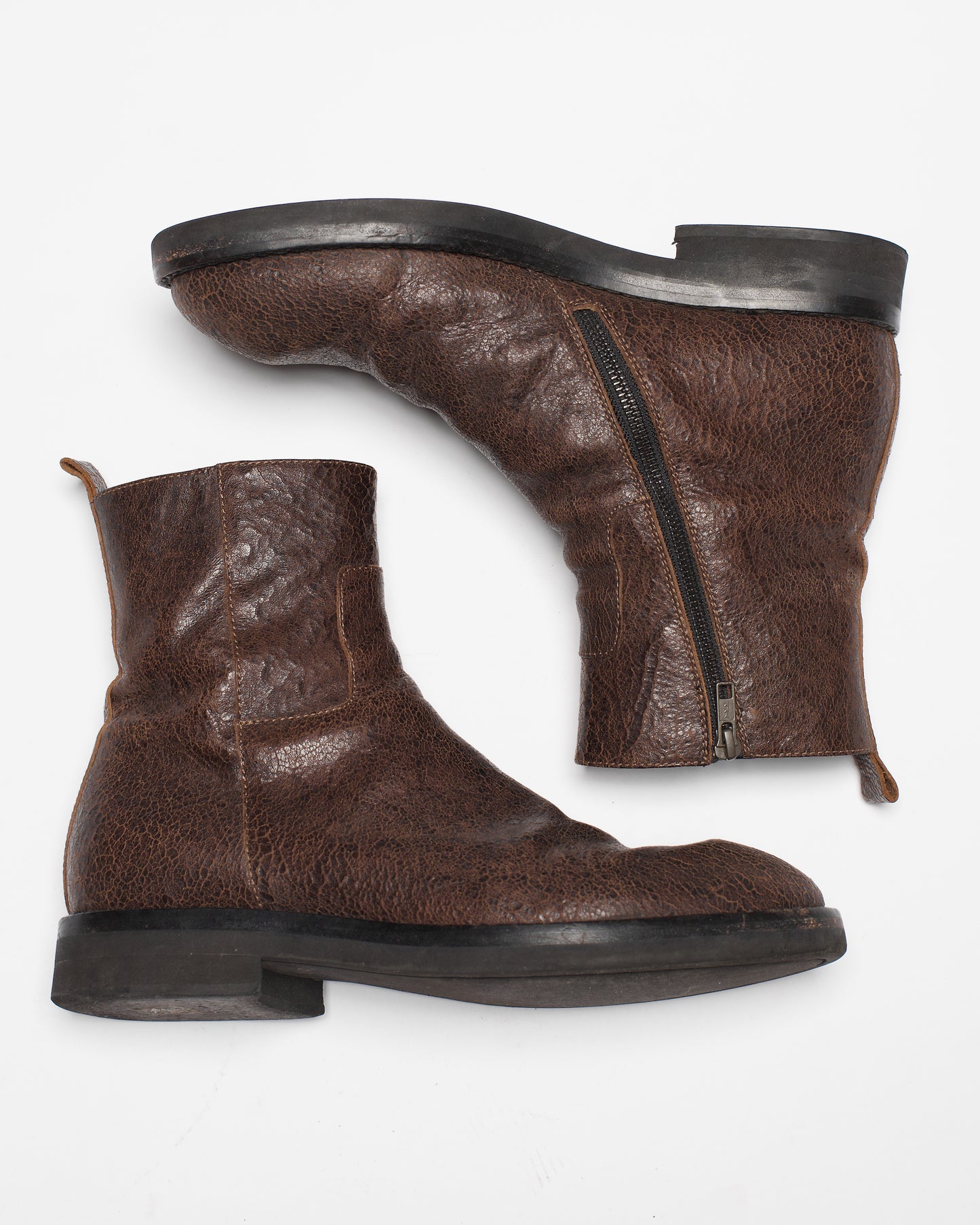 Ann Demeulemeester Side Zip Cracked Leather Boots